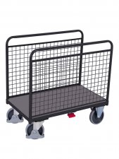 Plattformsvagn, 2 nätgavlar på långsida, som klarar 500 kg, antracit