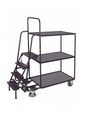 Plockvagn med 3 hyllor och stege, hög modell