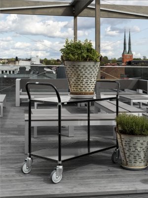 Bordsvagn, 2 hyllplan, 250 kg antracit lastad med kruka
