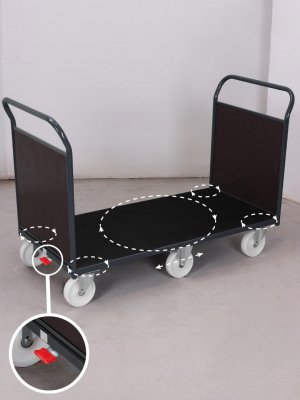 Plattformsvagn för fryslager, 2 gavlar, centralbroms, antracit