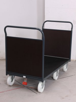 Plattformsvagn för fryslager, 2 gavlar, centralbroms, antracit