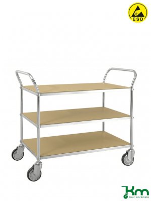 ESD bordsvagn 3 hyllplan med dubbla handtag