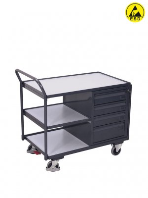 ESD hyllvagn 3 hyllplan och lådor