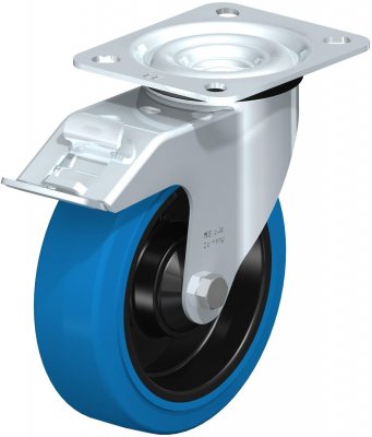 Länk casehjul med broms, 125 mm, blå