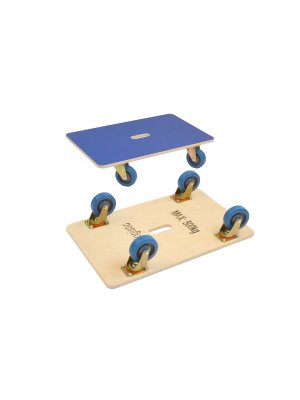 e Tralla 800 x 500 mm, med 125 mm hjul, undersida och ovansida