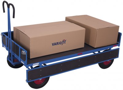 Plattformsvagn med draghandtag och sidoväggar, 1000 -1250 kg, svart/blå
